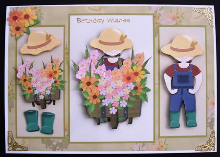 Mad Hatters - Wheelbarrow Boy Card Front & Decoupage by Maz Kfk