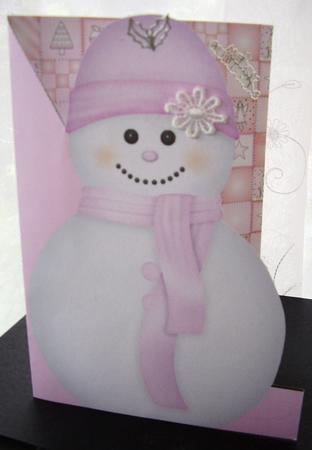 Pastel Pink Snowman A5 Print and Fold Shaped Front Card by Maz Kfk