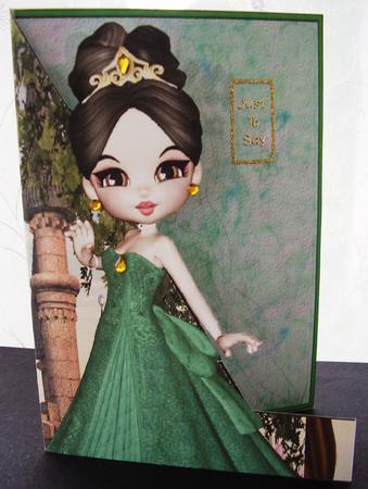 Princess Caelia in Emerald Shaped Front Print and Fold Card by Maz Kfk