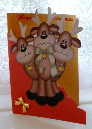 Santas Reindeers A5 Shaped Front Print & Fold Card in Red by Maz Kfk