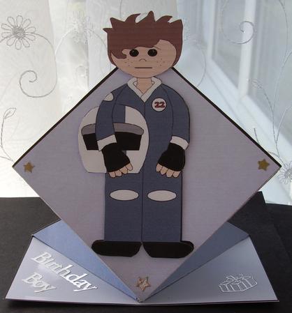 Motor Racer in Blue Pop Up Spring Card by Maz Kfk
