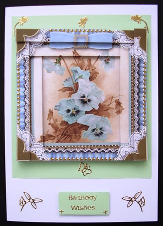 Vintage Blue Pansies Spiral Edge Stacker Card Front by Maz Kfk