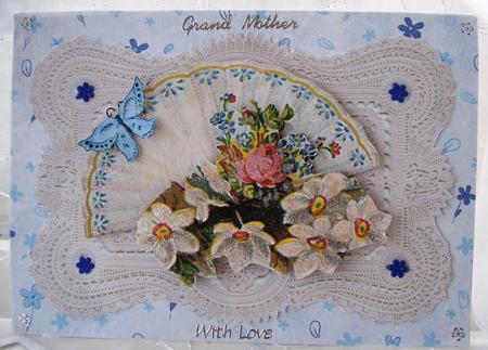Elegant Fan on Ecru Lace by Maz Kfk