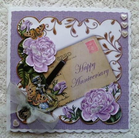 Lilac Rose Happy Anniversary Ink Saver 8in Decoupage Topper by Maz Kfk