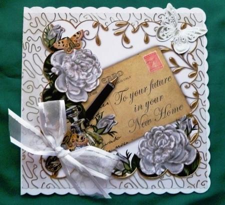 Silver Roses New Home Ink Saver 8in Decoupage Topper by Maz Kfk