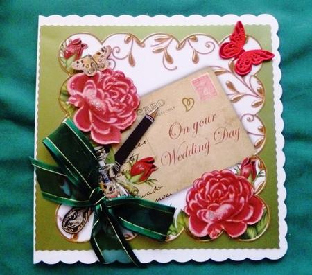 Dpink Roses Wedding Day Ink Saver 8in Decoupage Topper by Maz Kfk
