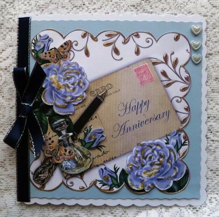 Pblue Rose Happy Anniversary Ink Saver 8in Decoupage Topper by Maz Kfk