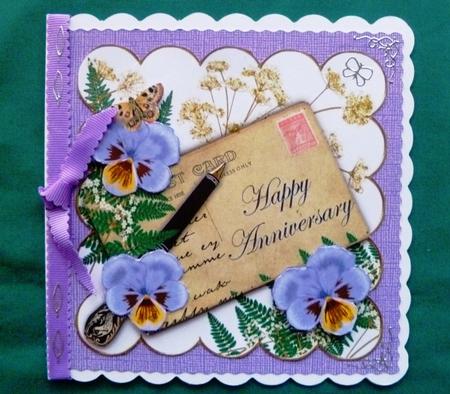 Blue Pansy Ink Saver Happy Anniversary 6in Decoupage Topper by Maz Kfk