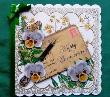 Silver Pansy Ink Saver Anniversary 6in Decoupage Topper by Maz Kfk