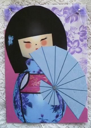 Geisha Girl A5 Shaped Front Card in Blue by Maz Kfk