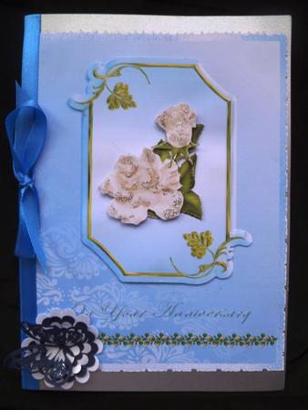 White Roses on Blue Plaque - Anniversary by Maz Kfk