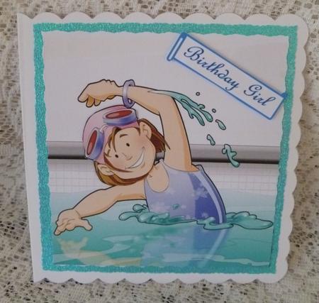 Cute Swimmer Girl Purple 8x8 Quick Card by Maz Kfk