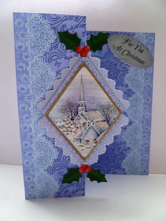 Blue Church Christmas Fold Back Card & Envelope Kit by Maz Kfk
