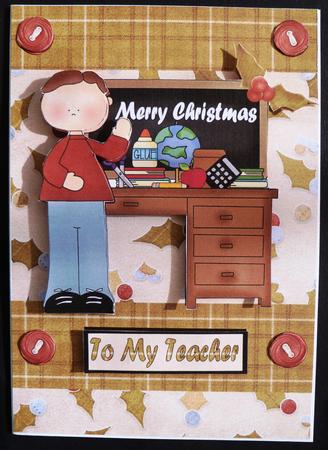 Merry Christmas to My Teacher Decoupage Card Front by Maz Kfk