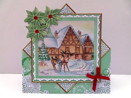 Reindeer Stop Mint Poinsettia Diamond Mini Card Kit by Maz Kfk