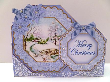 Blue Snowscene Merry Christmas Double Octagon Card Kit by Maz Kfk