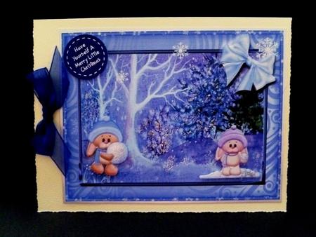 Snowbunnies Snow Ball Fight Decoupage Topper by Maz Kfk