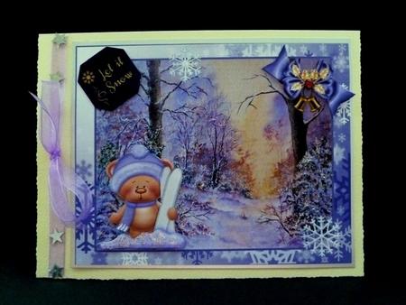 Ski Bear in the Snowy Woods Decoupage Topper by Maz Kfk