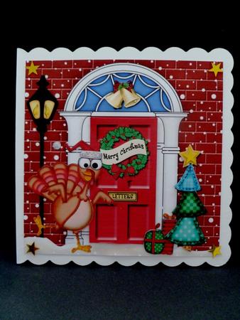 Percy Turkey Christmas Door Quick Card & 3D Decoupage by Maz Kfk