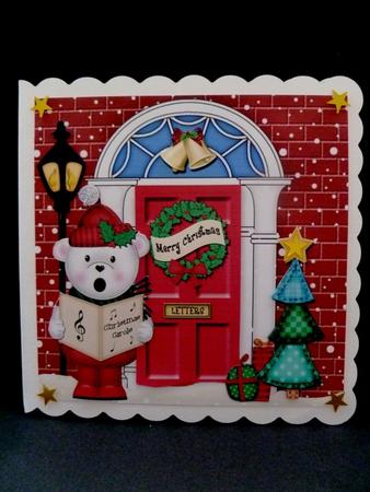 Singing Teddy Ed Christmas Door Quick Card & 3D Decoupage by Maz Kfk