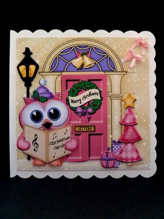 Singing Hoot Owl Christmas Door Quick Card & 3D Decoupage by Maz Kfk
