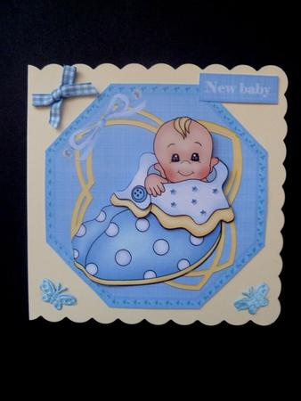 Baby Boy in Bed Card with Decoupage by Maz Kfk