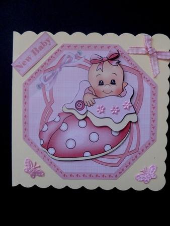 Baby Girl in Slipper Bed Card with Decoupage by Maz Kfk