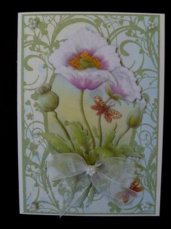Pink and White Poppies Card Front and Decoupage by Maz Kfk