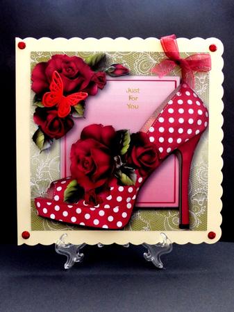 Spotty Red Shoe & Roses Lacey Square by Maz Kfk