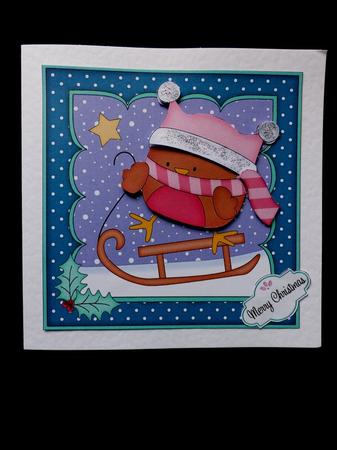 8x8 Xmas Sledging Bobbin Robin Mini Kit 3D Decoupage by Maz Kfk