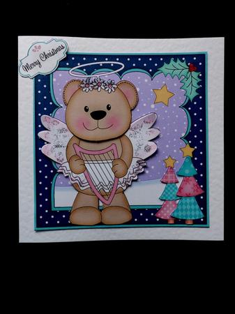8x8 Xmas Livvy Bear Angel Harp Mini Kit 3D Decoupage by Maz Kfk