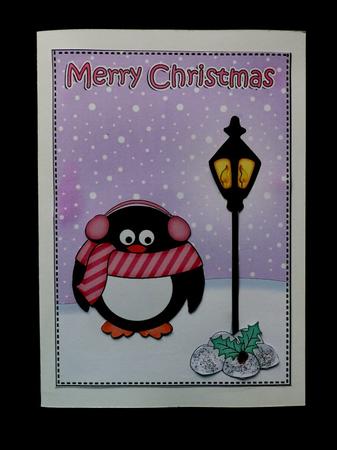 Christmas Pip Penguin Lamp Post 5x7 3D Decoupage by Maz Kfk