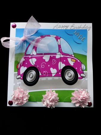 8 x 8 Funky Love Bug Car Scalloped Corner Topper by Maz Kfk