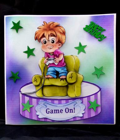 Game Boy - Shaped Card Topper with Decoupage by Maz Kfk