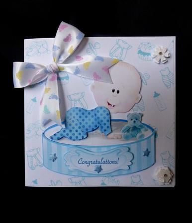 Baby Boy & Teddy Bear - Shaped Card Topper with Decoupage by Maz Kfk