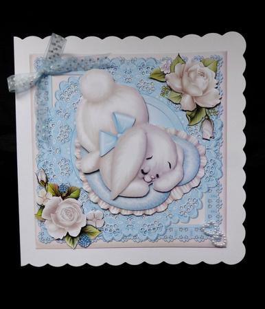 Blue Puppy on Cushion Square Card Front by Maz Kfk
