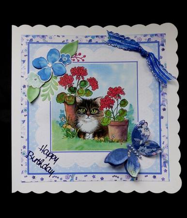 Cat and Geraniums with Decoupage by Maz Kfk