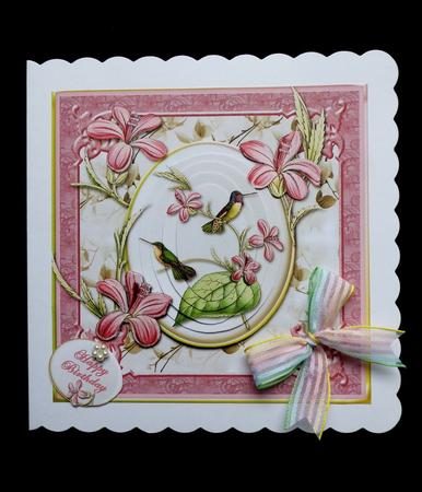Hummingbirds Pyramid and Decoupage Card Front by Maz Kfk