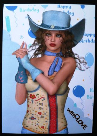Cowgirl A5 Shaped Front Card in Blue by Maz Kfk