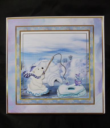 Polar Bears Catch of the Day 7x7 Card and Decoupage by Maz Kfk