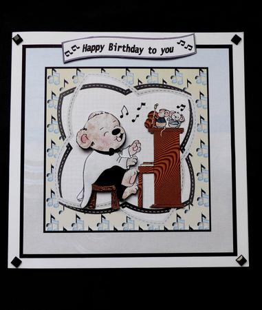 Bear Piano Player 7x7 Card with Decoupage by Maz Kfk