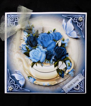 Teapot, Blue Roses & Butterflies 7x7 Mini Kit by Maz Kfk
