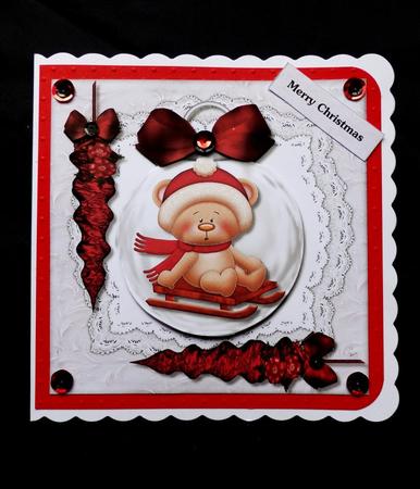 Siver Christmas Bauble Red Bow by Maz Kfk