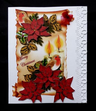 Scroll Christmas Robin & Poinsettias by Maz Kfk