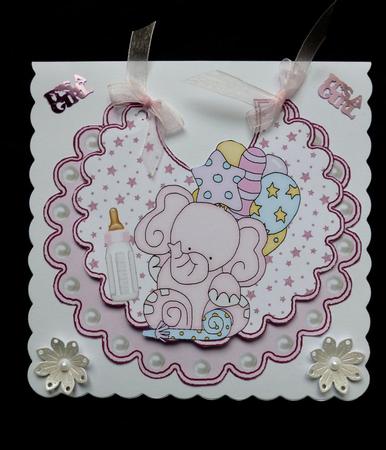 Cute Pink Ele on Star Bib with Ballooons & Her Bottle by Maz Kfk