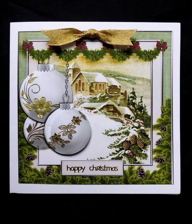 Cardtopper Vintage Christmas Bauble White Gold 466 by Maz Kfk
