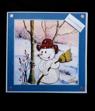 Snowman and Snowflakes 7x7 Card with Decoupage by Maz Kfk
