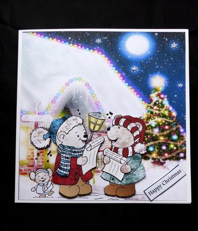Carol Singers at the North Pole 7x7 Card with Decoupage by Maz Kfk