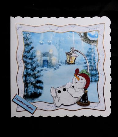 Sleeping Snowman 7x7 Card with Decoupage by Maz Kfk