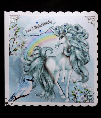 Fantasy Blue Unicorn with Rainbow & Bird 8x8 Mini Kit by Maz Kfk